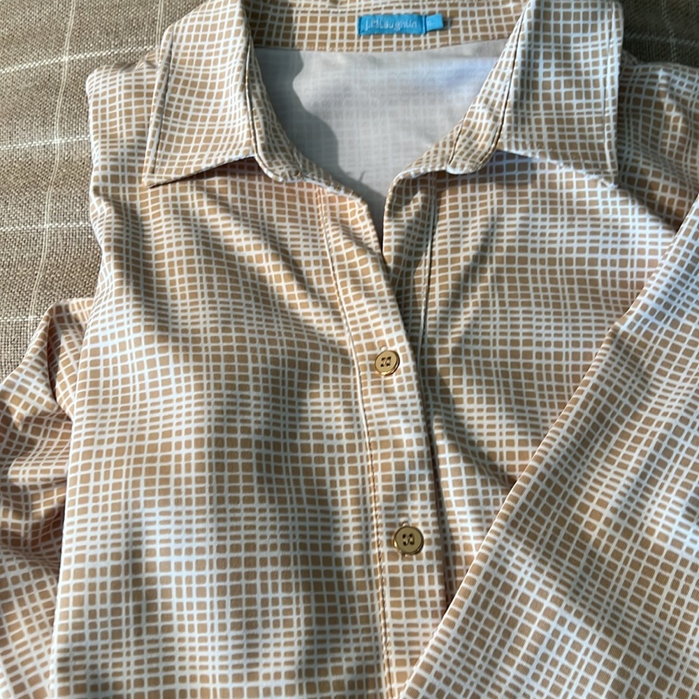 J. McLaughlin (2 dresses) Pink Gingham & Tan Check Shirt Dresses - Picture 4 of 10